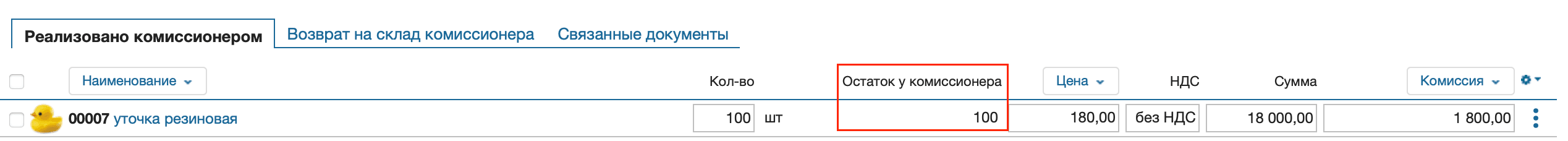 Остаток комиссионера