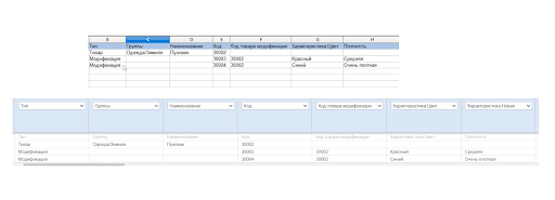 Импорт модификаций код товара модификации