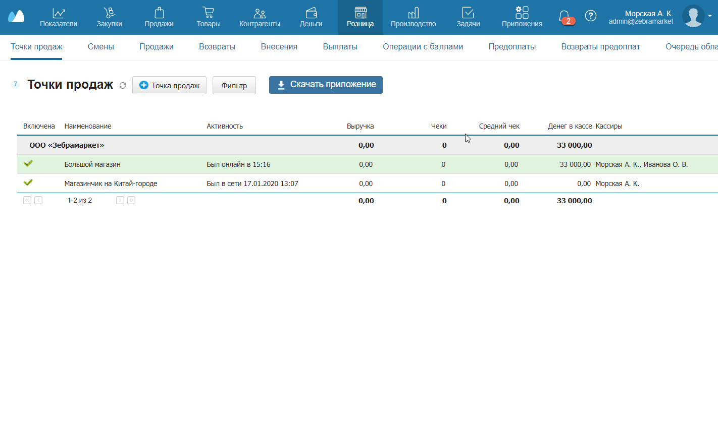 Облачные чеки настроить точку продаж
